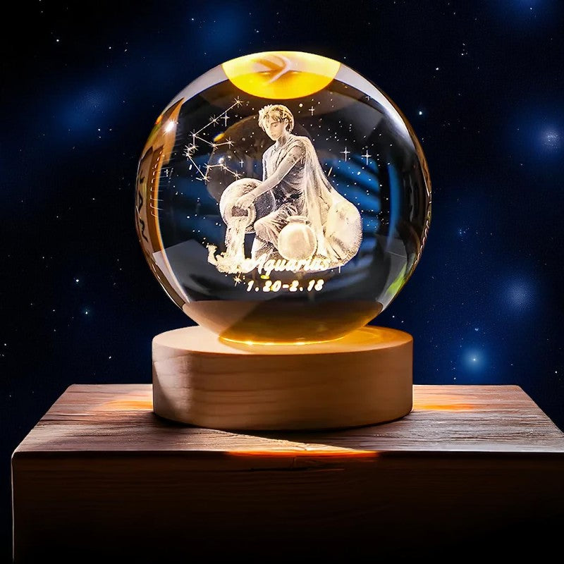 Zodiac 3D Crystal Ball Lamp – LED Light Base | Horoscope Gift