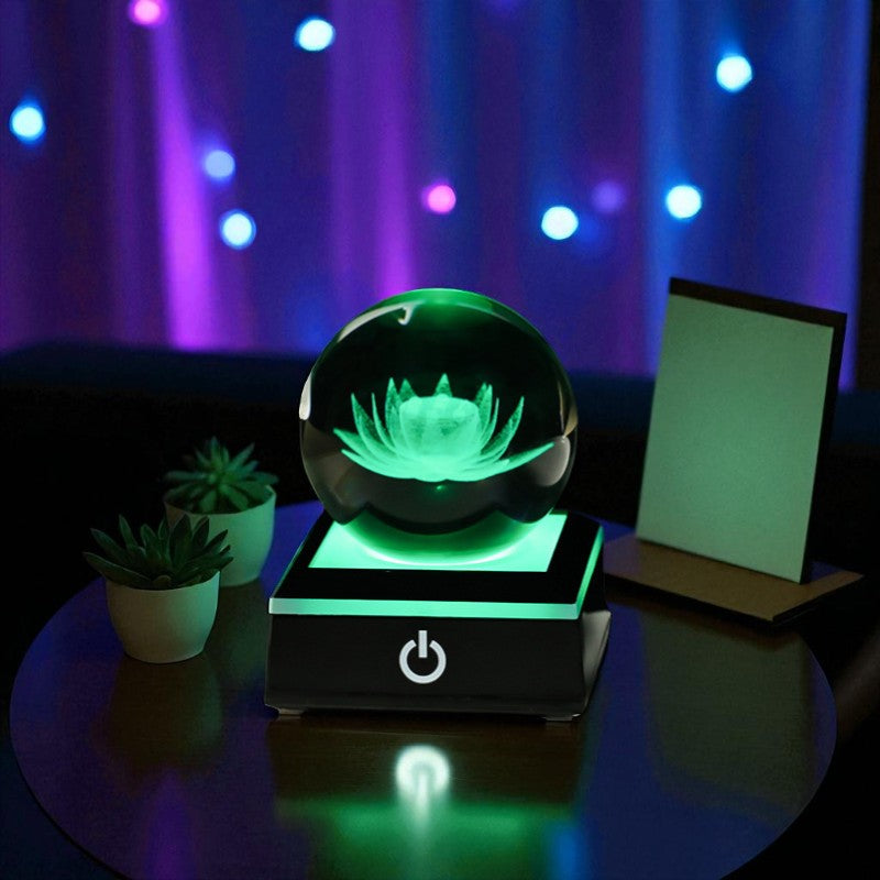 Stellar Glow Cube – Illuminated Crystal Sphere on Sleek LED Base