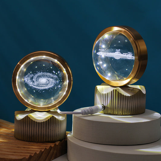 Celestial Orbit Series – Rotating Crystal LED Sphere with Galactic & Astral Designs