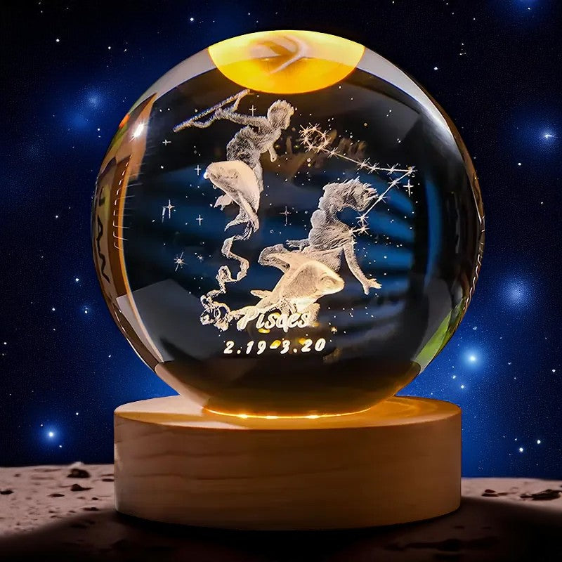 Zodiac 3D Crystal Ball Lamp – LED Light Base | Horoscope Gift