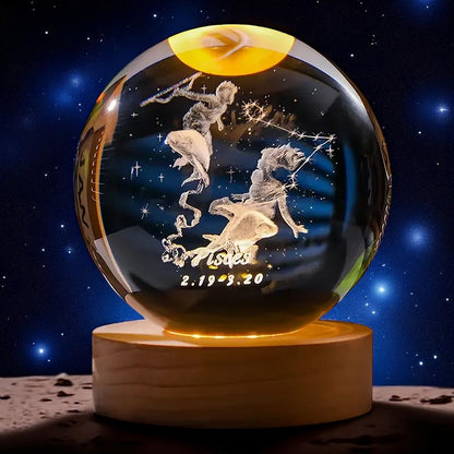 Zodiac 3D Crystal Ball Lamp – LED Light Base | Horoscope Gift
