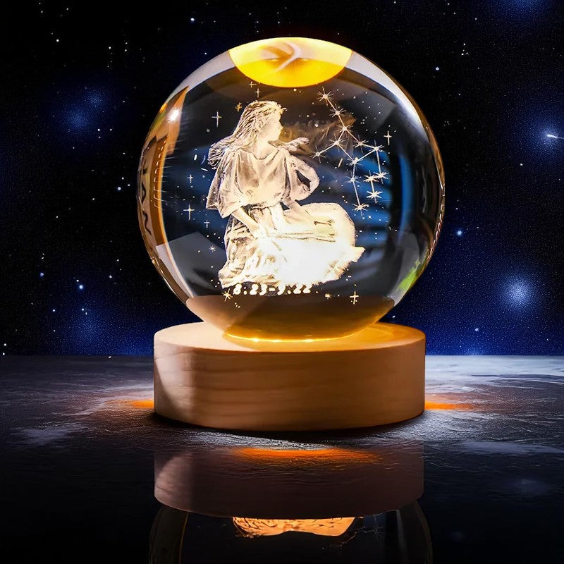 Zodiac 3D Crystal Ball Lamp – LED Light Base | Horoscope Gift