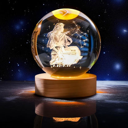 Zodiac 3D Crystal Ball Lamp – LED Light Base | Horoscope Gift