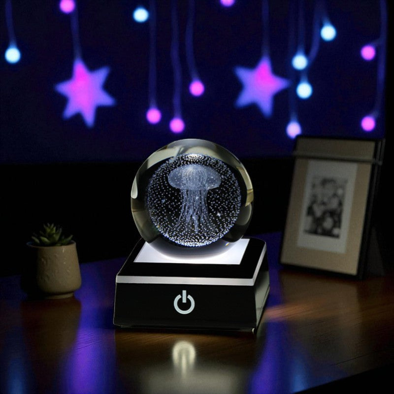 Stellar Glow Cube – Illuminated Crystal Sphere on Sleek LED Base