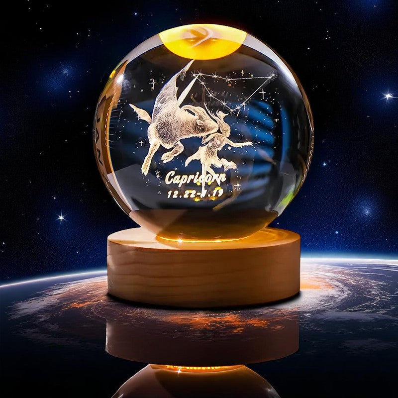 Zodiac 3D Crystal Ball Lamp – LED Light Base | Horoscope Gift