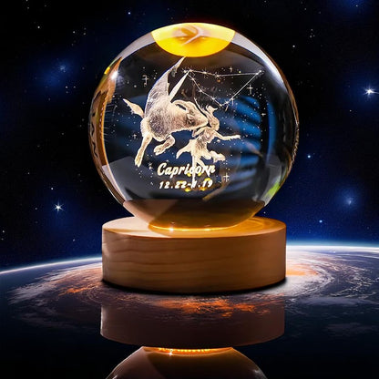 Zodiac 3D Crystal Ball Lamp – LED Light Base | Horoscope Gift