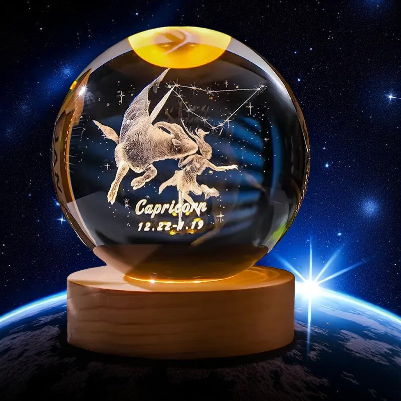 Zodiac 3D Crystal Ball Lamp – LED Light Base | Horoscope Gift