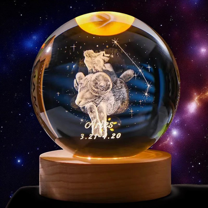 Zodiac 3D Crystal Ball Lamp – LED Light Base | Horoscope Gift