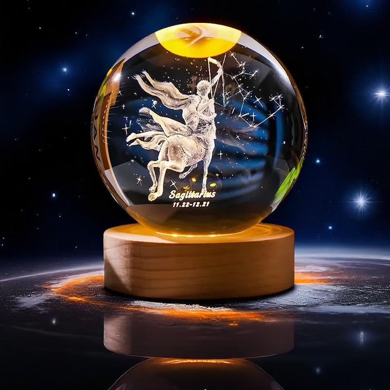 Zodiac 3D Crystal Ball Lamp – LED Light Base | Horoscope Gift
