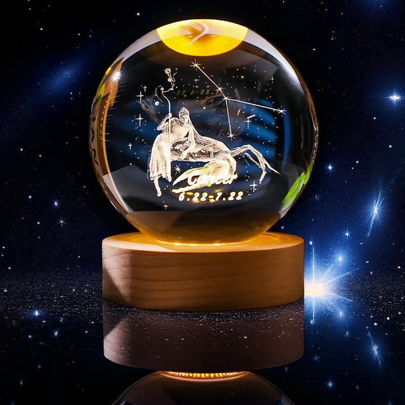 Zodiac 3D Crystal Ball Lamp – LED Light Base | Horoscope Gift