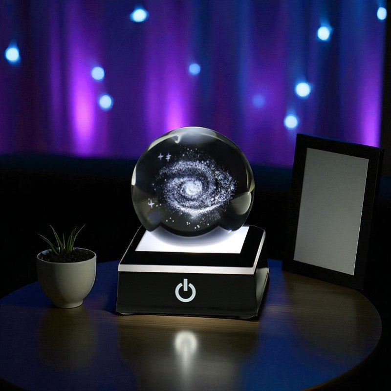 Stellar Glow Cube – Illuminated Crystal Sphere on Sleek LED Base