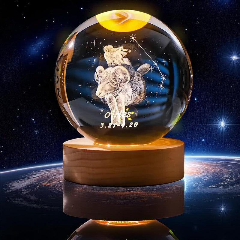 Zodiac 3D Crystal Ball Lamp – LED Light Base | Horoscope Gift