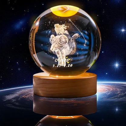 Zodiac 3D Crystal Ball Lamp – LED Light Base | Horoscope Gift