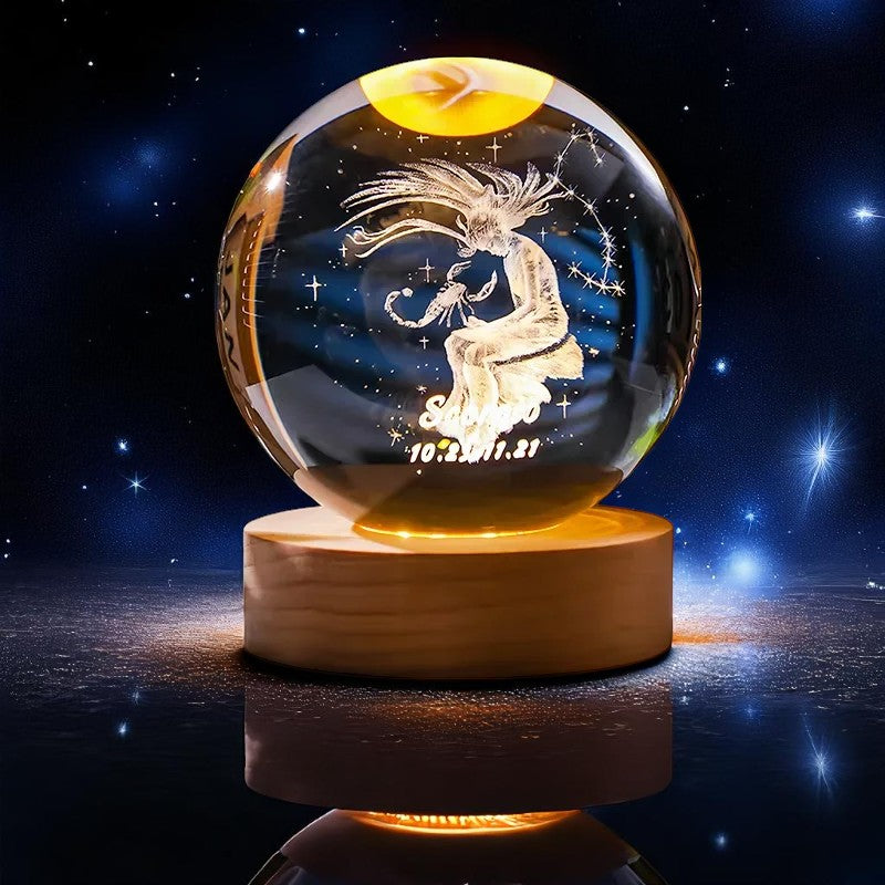 Zodiac 3D Crystal Ball Lamp – LED Light Base | Horoscope Gift