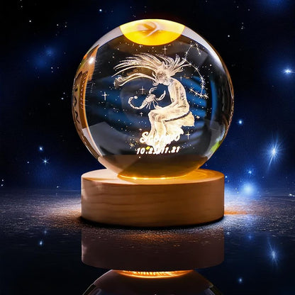 Zodiac 3D Crystal Ball Lamp – LED Light Base | Horoscope Gift