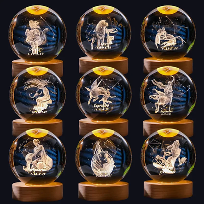 Zodiac 3D Crystal Ball Lamp – LED Light Base | Horoscope Gift