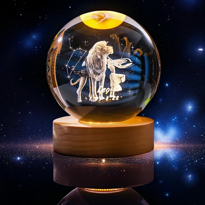 Zodiac 3D Crystal Ball Lamp – LED Light Base | Horoscope Gift
