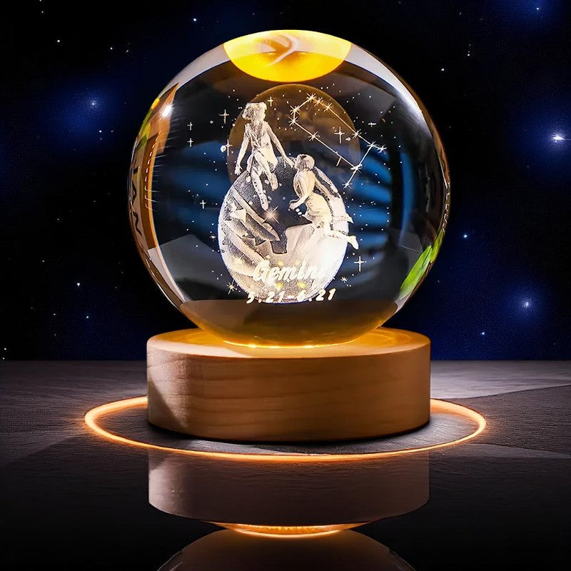 Zodiac 3D Crystal Ball Lamp – LED Light Base | Horoscope Gift