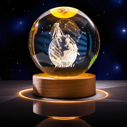 Zodiac 3D Crystal Ball Lamp – LED Light Base | Horoscope Gift