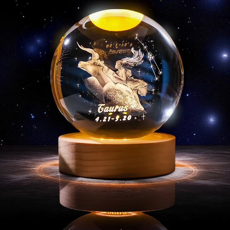 Zodiac 3D Crystal Ball Lamp – LED Light Base | Horoscope Gift