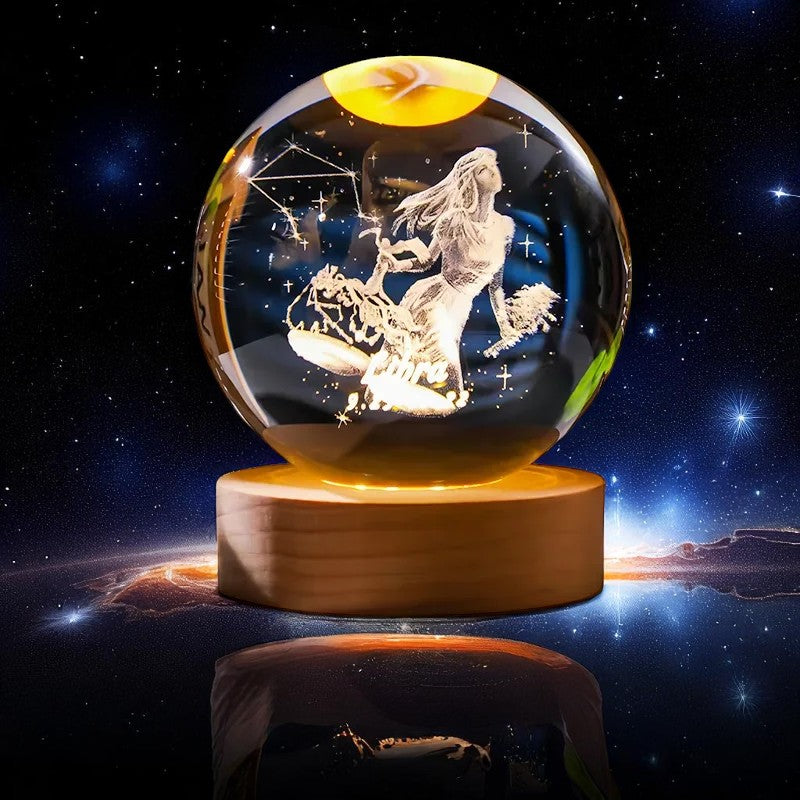Zodiac 3D Crystal Ball Lamp – LED Light Base | Horoscope Gift