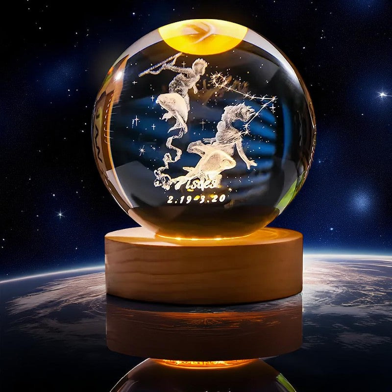 Zodiac 3D Crystal Ball Lamp – LED Light Base | Horoscope Gift
