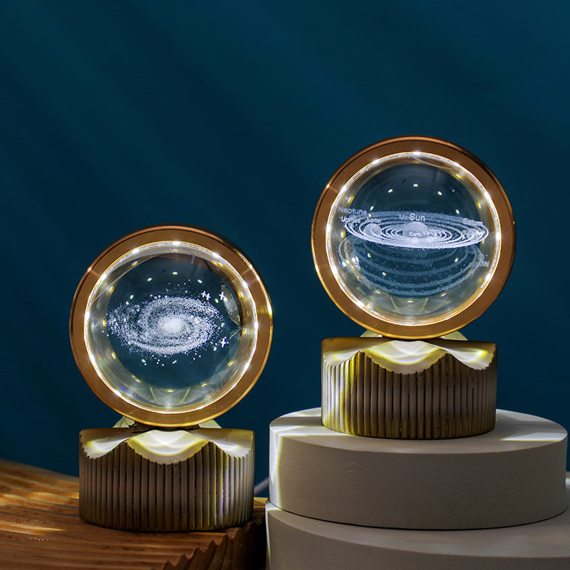Celestial Orbit Series – Rotating Crystal LED Sphere with Galactic & Astral Designs