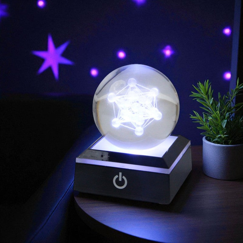 Stellar Glow Cube – Illuminated Crystal Sphere on Sleek LED Base